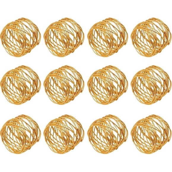 12-Pc Skavij Napkin Rings Set Made in India Gold Metal Rings New Orig Package - Picture 5 of 6
